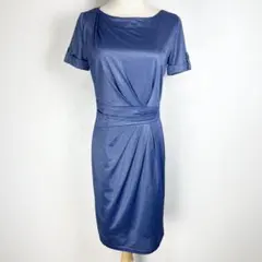 美品 クードシャンス ストレッチ 半袖ひざ丈ワンピース 青 36/S ワールド