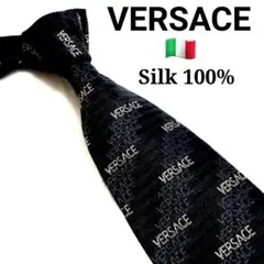 新品希少限定⭐VERSACE ヴェルサーチ✫シルク☆ロゴ ネクタイ 黑 入手困難