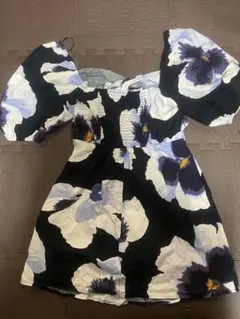 H&Mリネン 花柄 ミニワンピース 半袖