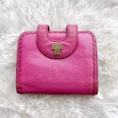 ANNA SUI アナスイ 二つ折り財布 ピンク レザー コンパクトウォレットのサムネイル