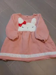 ウサギデザインのピンクワンピース 80