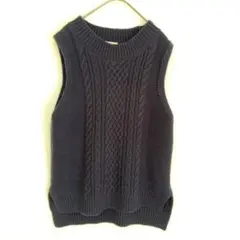 chocol raffine robe ケーブル編み ニットベスト ネイビー F
