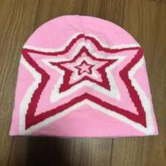 星形デザイン ニット帽 ピンク