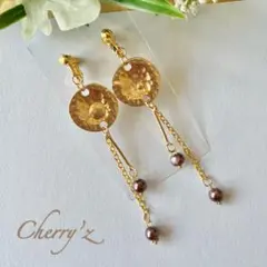 プレートチャーム×パール☆イヤリング