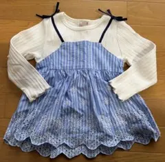 プティマイン　長袖カットソー チュニック　レース　重ね着風　100