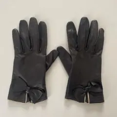 LANVIN レザー手袋 ブラック リボン付き