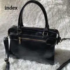 インデックス　ハンドバッグ　ショルダーバッグ　合成皮革　ブラック　底鋲　自立