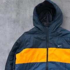 ナイキ　中綿ジャケット　メンズ　XL　ネイビー　イエロー　刺繍ロゴ　ブラック