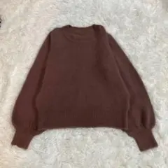 アンゴラ　セーター　クルーネックブラウン　シンプルセーター　M モヘヤ風
