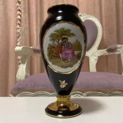 リモージュ　花瓶　フラワーベース　貴婦人　金彩　ネイビー　ロココ調　ロココ　陶器のサムネイル