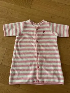 ストライプ 半袖スリーパー リンゴ刺繍