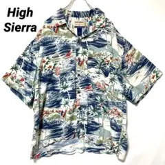 T-1242 High Sierra アロハシャツ 総柄 L 青 レーヨン 古着のサムネイル