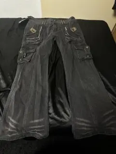 ダークグレー フレアパンツ サイドポケット付き