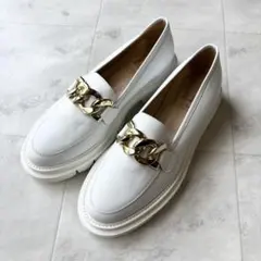 【未使用級】Luca Grossi レザー ゴールドチェーンローファー 24cm