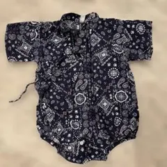 ネイビー ペイズリー柄 半袖甚平　70