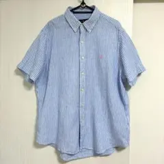 美品ラルフローレンRalph Laurenリネン半袖シャツLストライプ