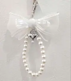 リボン パール キーホルダー バッグチャーム キーチャーム ハート