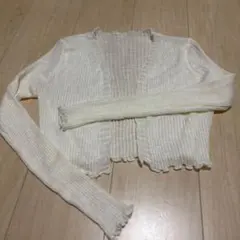 アイボリー リブ編み 長袖カーディガン 薄め