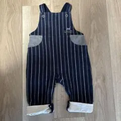 【美品】bebeストライプ柄コットンオーバーオール