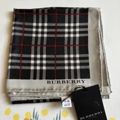 未使用 BURBERRY シルク ハンカチ スカーフ ブラック系