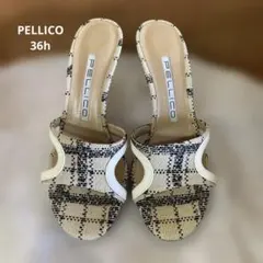 【美品】PELLICO チェック柄オープントゥサンダル　5.4万