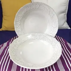 【新品未使用品】美濃焼 あじさい カレー パスタ皿 ホワイト プレート 2点