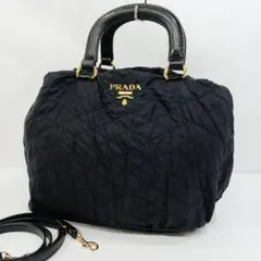 プラダ ハンドバッグ 2way ショルダー レザー×ナイロン キルティング 黒