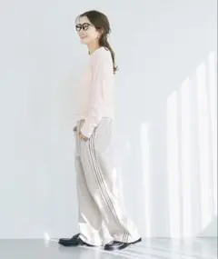 coca サイドラインジョーゼットパンツ ライトベージュ L