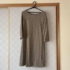 DO!FAMILY ベージュ 水玉模様 七分袖 ワンピース