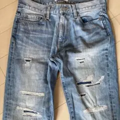 AZUL by moussy メンズライトブルー ダメージデニム