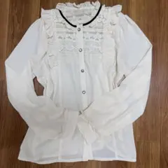 axes femme レースフリル長袖ブラウス 生成