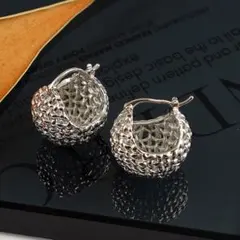 メッシュ　ボール　フープピアス　シルバー　かわいい　ぷっくり　ハワイアン　韓国