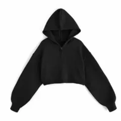 GRL フード付きハーフジップショート丈ニットトップス