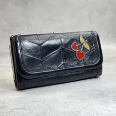 訳あり☆ アナスイ ANNA SUI 長財布 がま口 チェリー さくらんぼ 黒