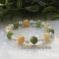 天然石ブレスレット グリーン　イエロー　パワーストーンブレスレット　No.165