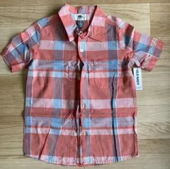 【新品】OLD NAVY 半袖 シャツ (オレンジ＆チェック)120(5) XS