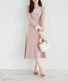 特価限定出品　新品　トッコクローゼット　２ＷＡＹレース襟付きニットワンピース