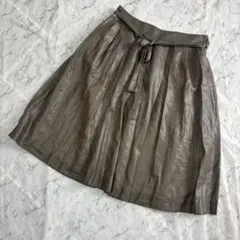 カーキ フレアスカート リボン付き 上品 ひざ丈 レディース　ベルト付き