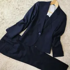 極美品☆LES MUES シルク混 パンツスーツ Sサイズ ネイビー ストライプ