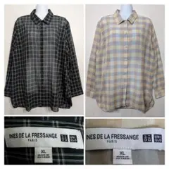 ユニクロ✕イネス　コットンシアーチェックシャツ（長袖）XL　2枚セット