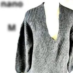 nano ナノ <M>ニット セーター グレー Vネック リブ編み 36 ⑲