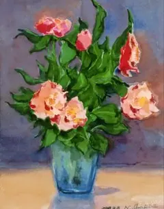 原画 花 静物画 絵画 アクリル画 現代アート 細密画 手描き 一点物