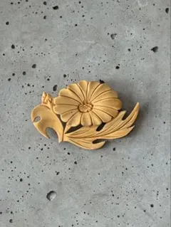 ヴィンテージ 木製 ひまわり ブローチ コサージュ 昭和レトロ ビンテージ