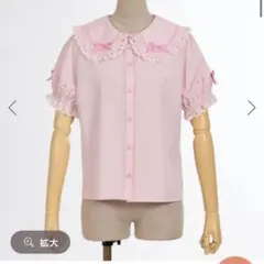 axes femme kawaii梯子レース半袖ブラウス　ピンク×ピンク