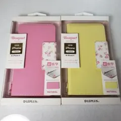 2色セット iPhone X Xs 手帳型ケース フラワー柄 イエロー ピンク