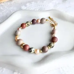 アラシャン瑪瑙とダルメシアンジャスパー パールのブレスレット