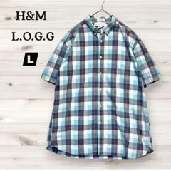 H&M L.O.G.G. 半袖シャツ マドラスチェック ブルー Lのサムネイル