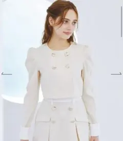 REDYAZEL ダブルボタンバイカラージャケット、ベージュ、セットアップ