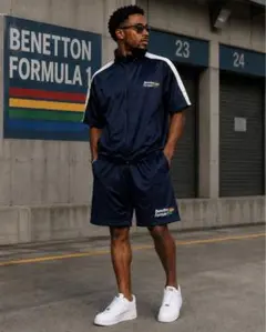 美品】BENETTON ベネトンフォーミュラ1 レーシングジャケット L 黒銀