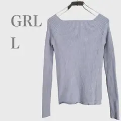 グレイル　スクエアネックリブニットトップス　ブルー　L シンプル　きれいめ